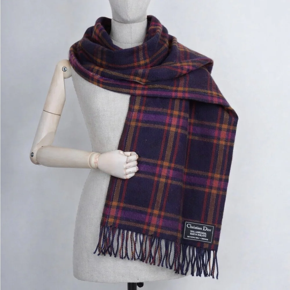 Christian Dior lambswool plaid scarf